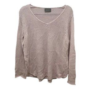 Wooden Ships Pale Pink Open Weave V Neck Long Sleeve Sweater Womens M/L